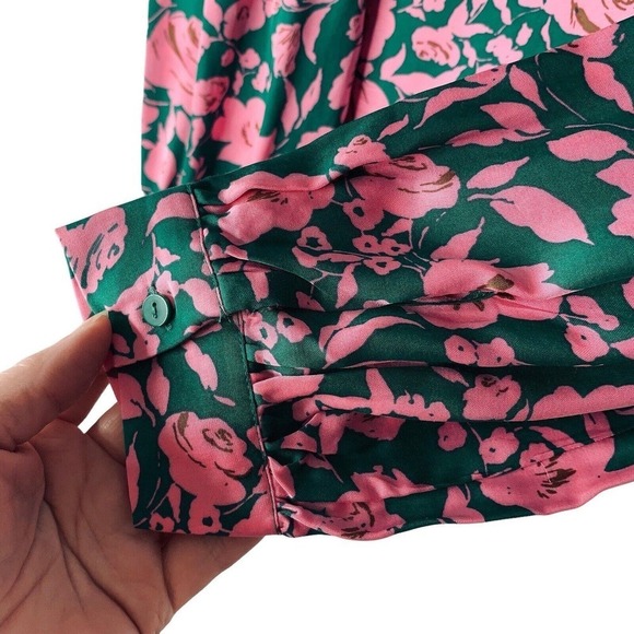 Esqualo Shimmer Rose Balloon Sleeve Keyhole Blouse Womens Size 12 NWT $98 - Picture 12 of 16